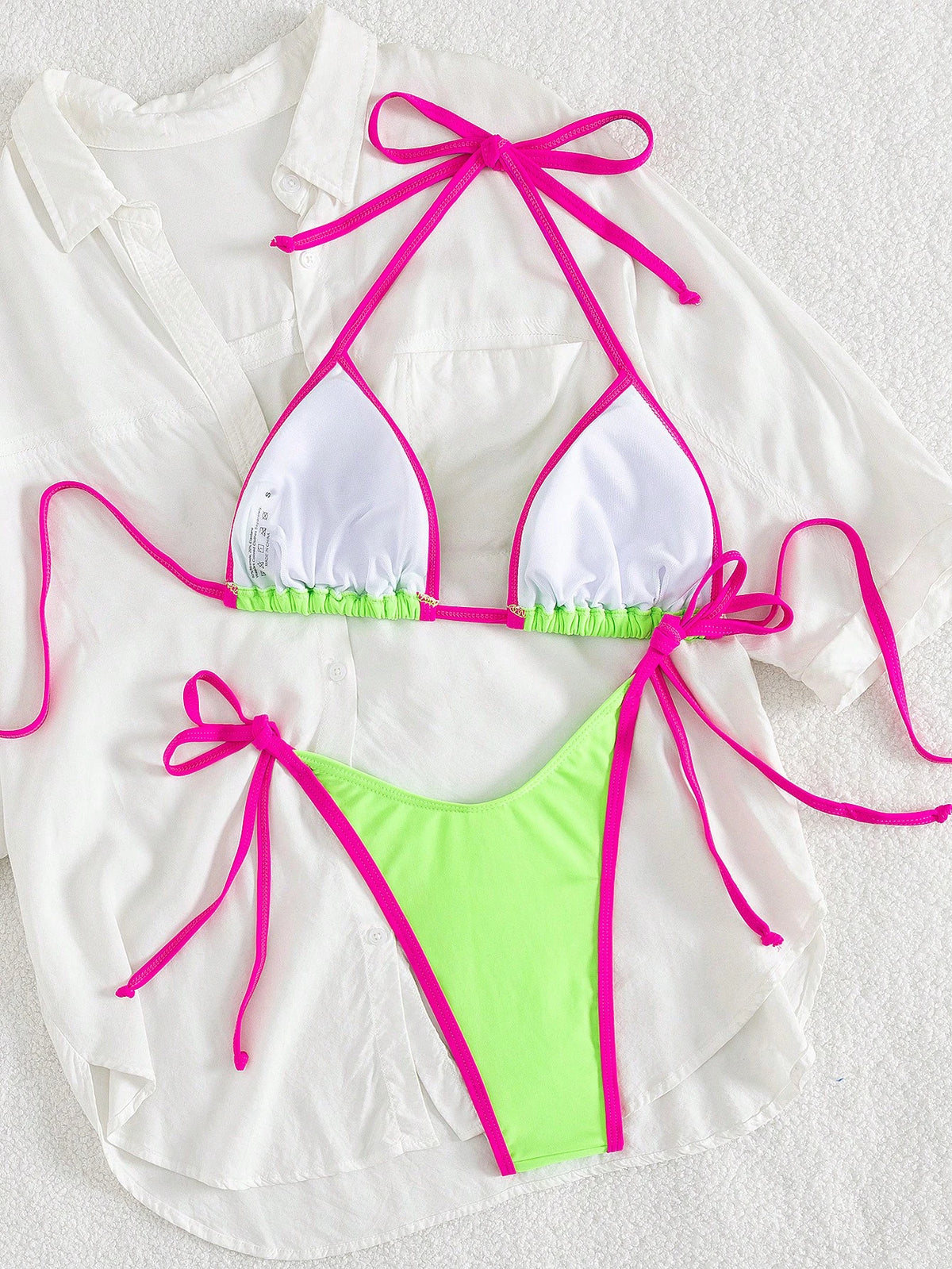 Spring Break Women's Contrast Color Sexy Bandeau Bikini Swimsuit Set, Beach Holiday Vacation Two Pieces Summer