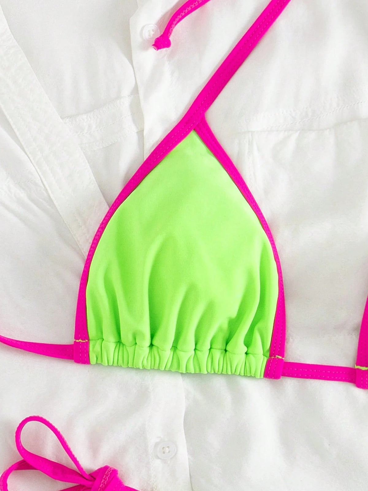 Spring Break Women's Contrast Color Sexy Bandeau Bikini Swimsuit Set, Beach Holiday Vacation Two Pieces Summer
