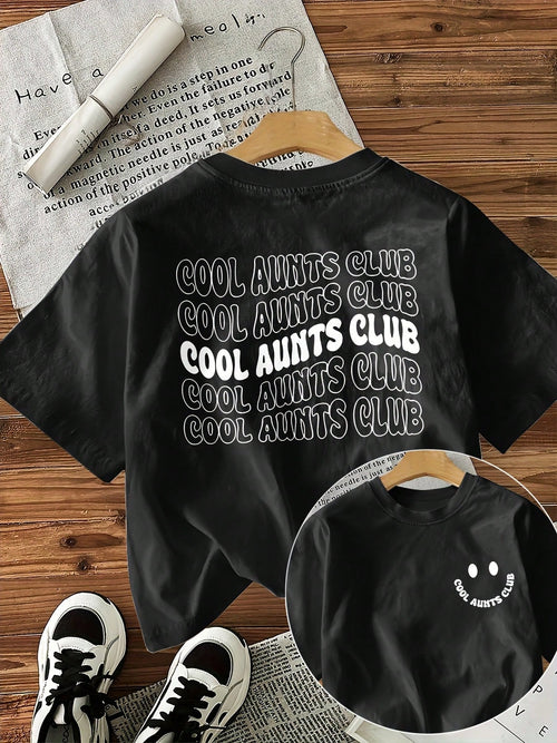 Spring/Summer Fashion, Women's Crew Neck "COOL AUNTS" Letter Pattern Elegant T-Shirt, Summer Outfits For Women, Y2K Style, 100% Cotton