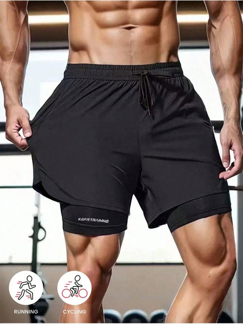 Spring/Summer Solid Color Sports Shorts, Anti-Slip Double Layer Couple Shorts, Men's And Women's Double Layer Sports Shorts, Running, Outdoor Fitness Pants, Men's Summer Wear, Loose Shorts, Athleisure