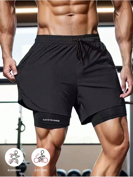 Spring/Summer Solid Color Sports Shorts, Anti-Slip Double Layer Couple Shorts, Men's And Women's Double Layer Sports Shorts, Running, Outdoor Fitness Pants, Men's Summer Wear, Loose Shorts, Athleisure