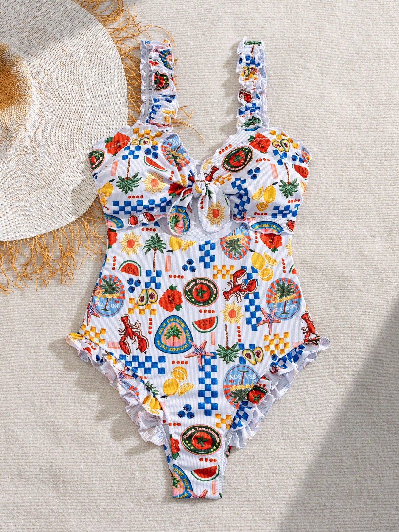 Springbreak Swim Mod Random Print Thick Strap Non-Wired Women's Summer Cute Beach One-Piece Swimsuit Festival Boho