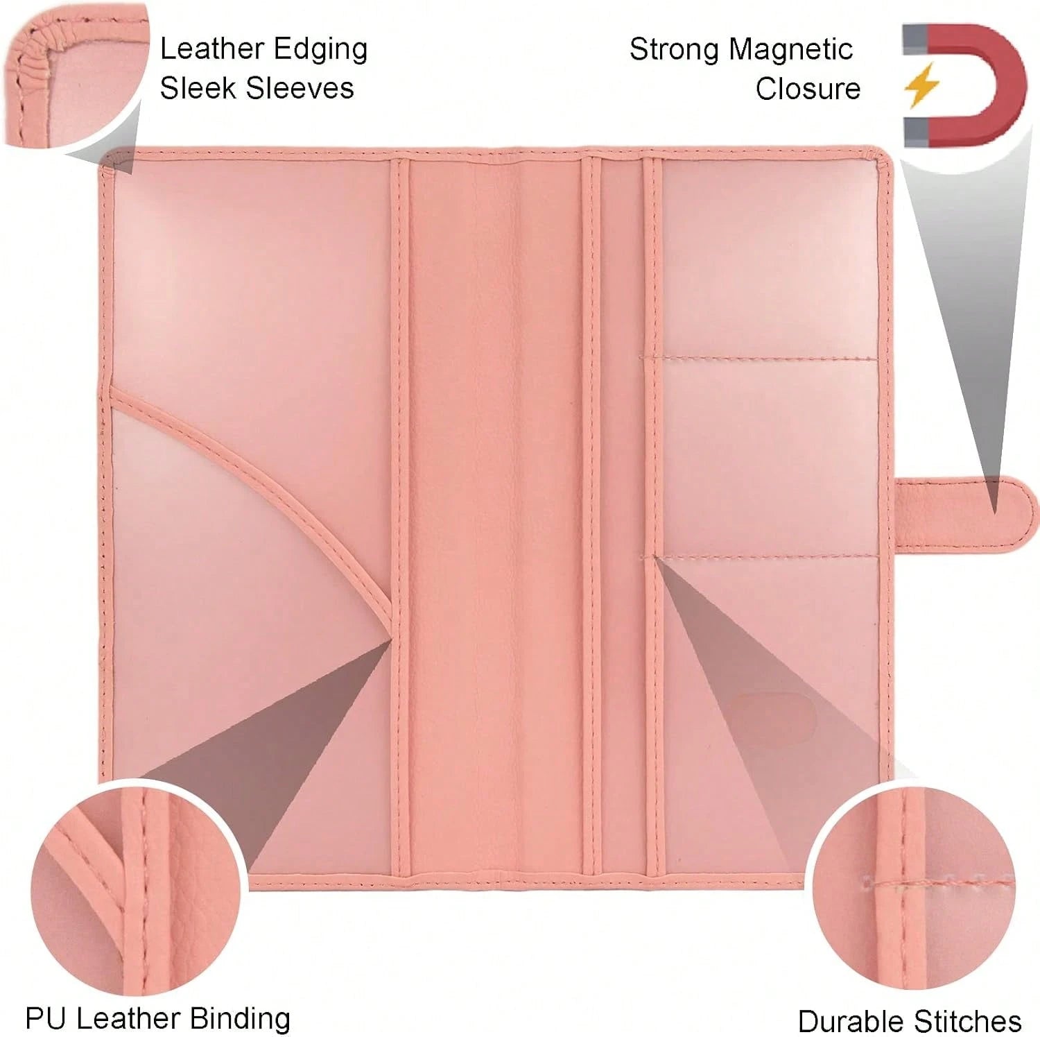 Srandme Car Registration And Insurance Holder, Leather Magnetic Shut Vehicle Glove Box Organizer For Document, Card, Driver License, Pink