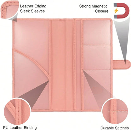 Srandme Car Registration And Insurance Holder, Leather Magnetic Shut Vehicle Glove Box Organizer For Document, Card, Driver License, Pink