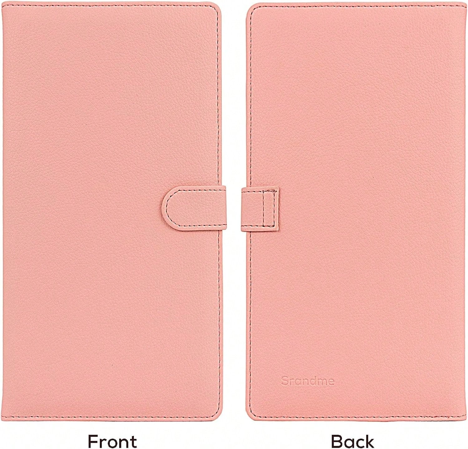Srandme Car Registration And Insurance Holder, Leather Magnetic Shut Vehicle Glove Box Organizer For Document, Card, Driver License, Pink