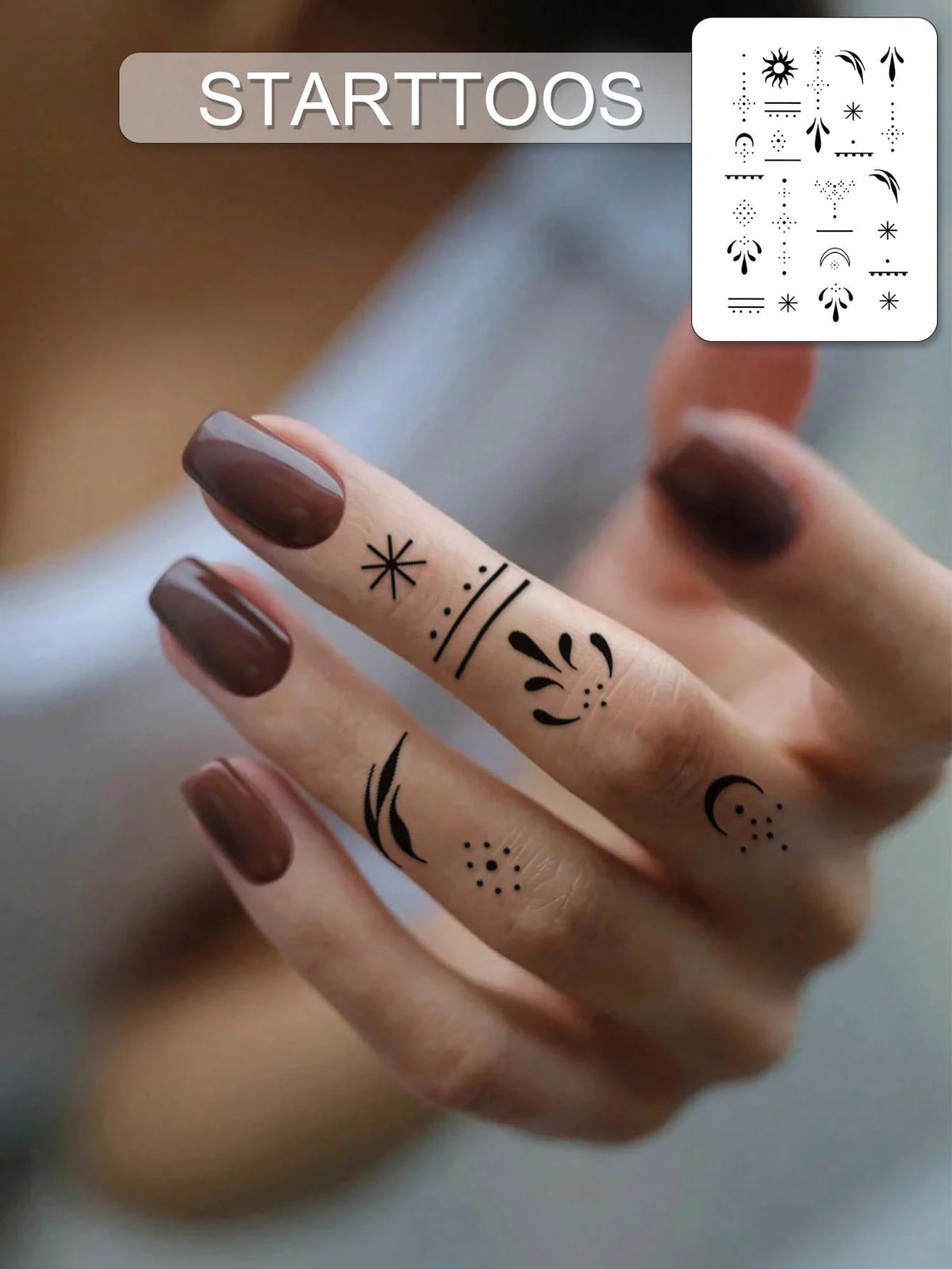 STARTTOOS Minimalist Y2K Fine Line Small Pattern Temporary Tattoos, DIY For Anime Convention, Carnival, Music Festival, Valentine's Day, Party Holiday Gifts, Suitable For Finger, Ear, Shoulder, Neck