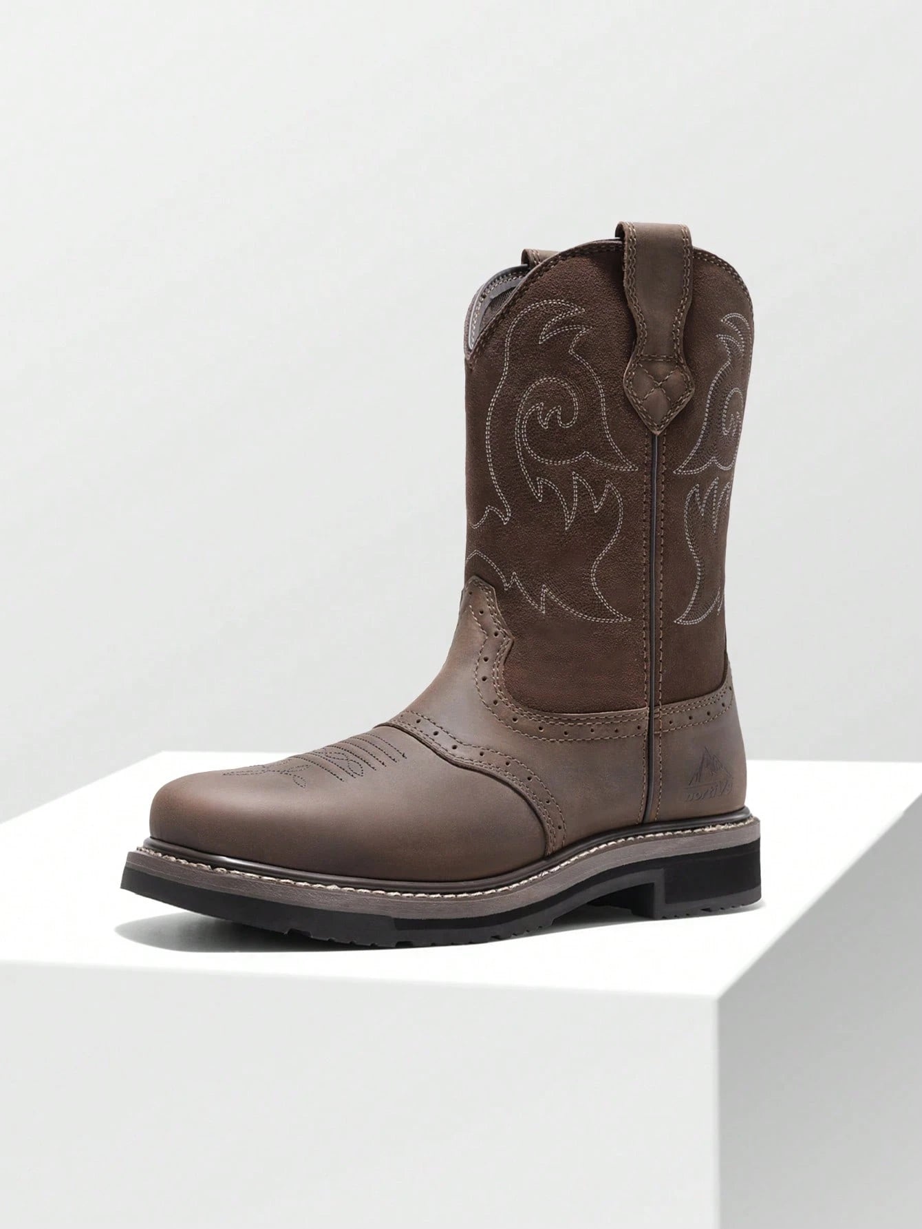 Steel Toe Work Boots For Men- Western Cowboy Square Toe Leather Boots With Safety Toe, For Construction, Farming, Ranch, And Outdoor Work