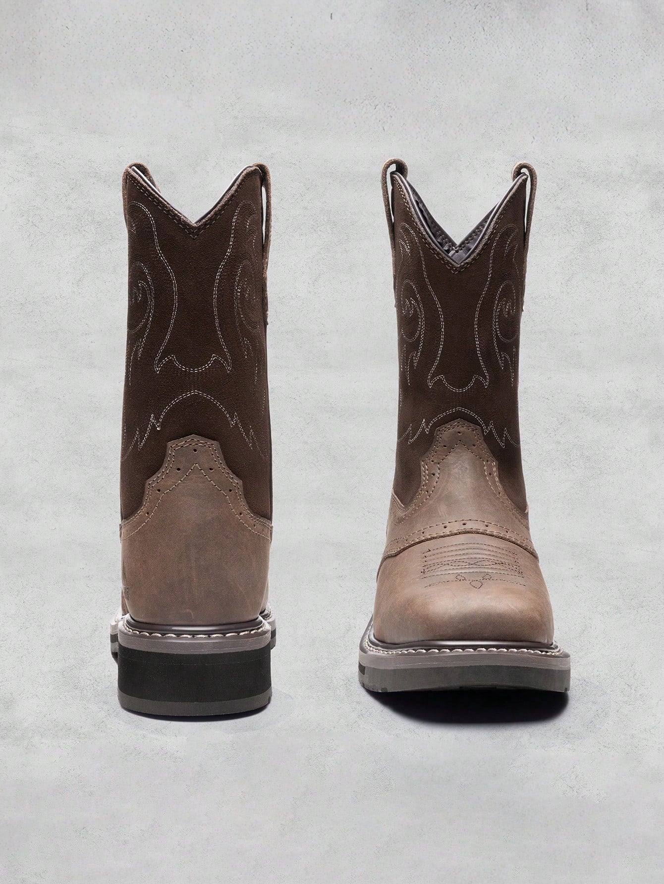 Steel Toe Work Boots For Men- Western Cowboy Square Toe Leather Boots With Safety Toe, For Construction, Farming, Ranch, And Outdoor Work