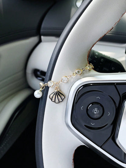 Steering Wheel Hanging Chain, Creative Faux Shell & Faux Pearl Pendant, Car Steering Wheel Hanging Decor, Car Hanging Accessory, Pendant Ornament For Women, Car Decor, Steering Wheel Accessory