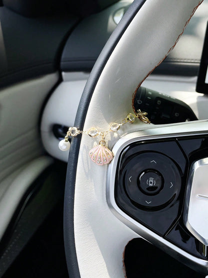 Steering Wheel Hanging Chain, Creative Faux Shell & Faux Pearl Pendant, Car Steering Wheel Hanging Decor, Car Hanging Accessory, Pendant Ornament For Women, Car Decor, Steering Wheel Accessory