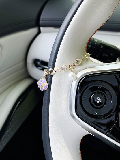Steering Wheel Hanging Chain, Creative Faux Shell & Faux Pearl Pendant, Car Steering Wheel Hanging Decor, Car Hanging Accessory, Pendant Ornament For Women, Car Decor, Steering Wheel Accessory