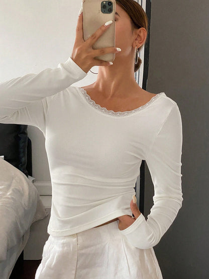 Strévra Women Back Hollow Out Fitted T-Shirt, Casual And Fashionable For Everyday Wear,Halter Top,Fall Clothes Long Sleeve Women Tops