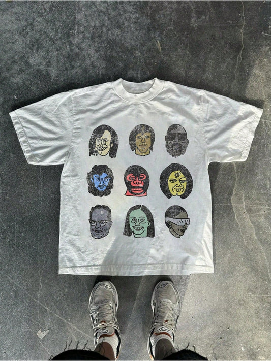 Street Fashion Black T-Shirt With Multi-Character Comic Ava Tar Pattern, 220 Grams 100% Cotton