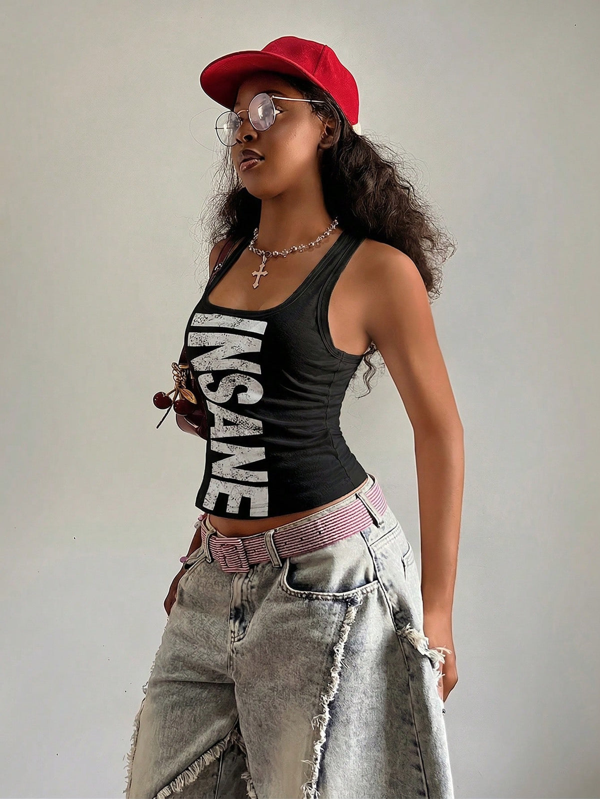 StreetHx Women's U-Neck Wasteland Style Printed Fitted Tank Top, Y2K Hip-Hop Rock Streetwear, Casual Summer Night Out For Women
