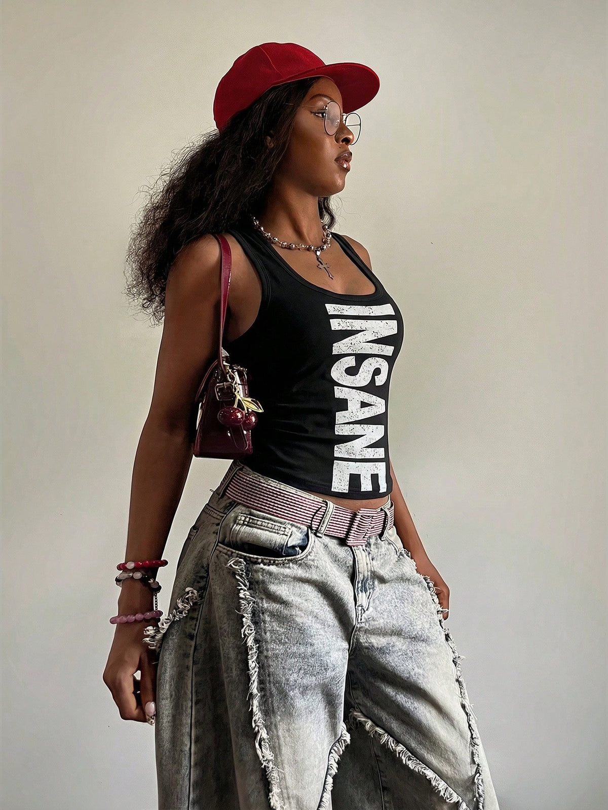 StreetHx Women's U-Neck Wasteland Style Printed Fitted Tank Top, Y2K Hip-Hop Rock Streetwear, Casual Summer Night Out For Women