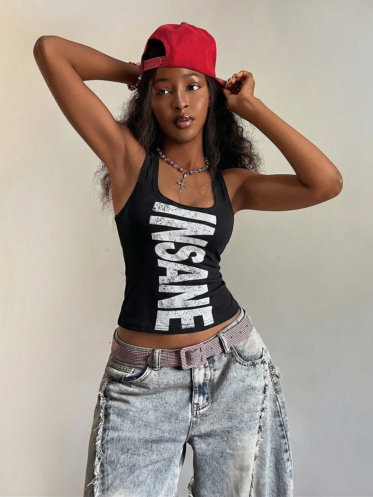 StreetHx Women's U-Neck Wasteland Style Printed Fitted Tank Top, Y2K Hip-Hop Rock Streetwear, Casual Summer Night Out For Women