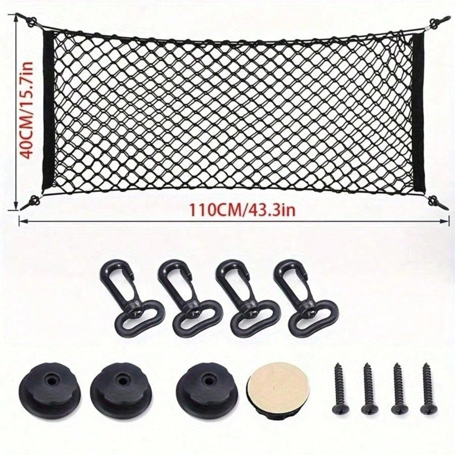 [Stretchable Net For Car Trunk] Stretchable Car Trunk Organizer Net With Hooks- Nylon Cargo Storage For Pickup Trucks, SUVs & Cars