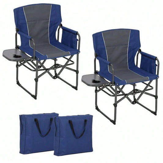 Studyset Heavy Duty Directors Folding Camping Chair,Outdoor Portable Lawn Furniture With Side Table, Cup Holder & Storage Pocket- Durable & Comfortable For Adults, Camp, Beach, Picnic 2 Pack