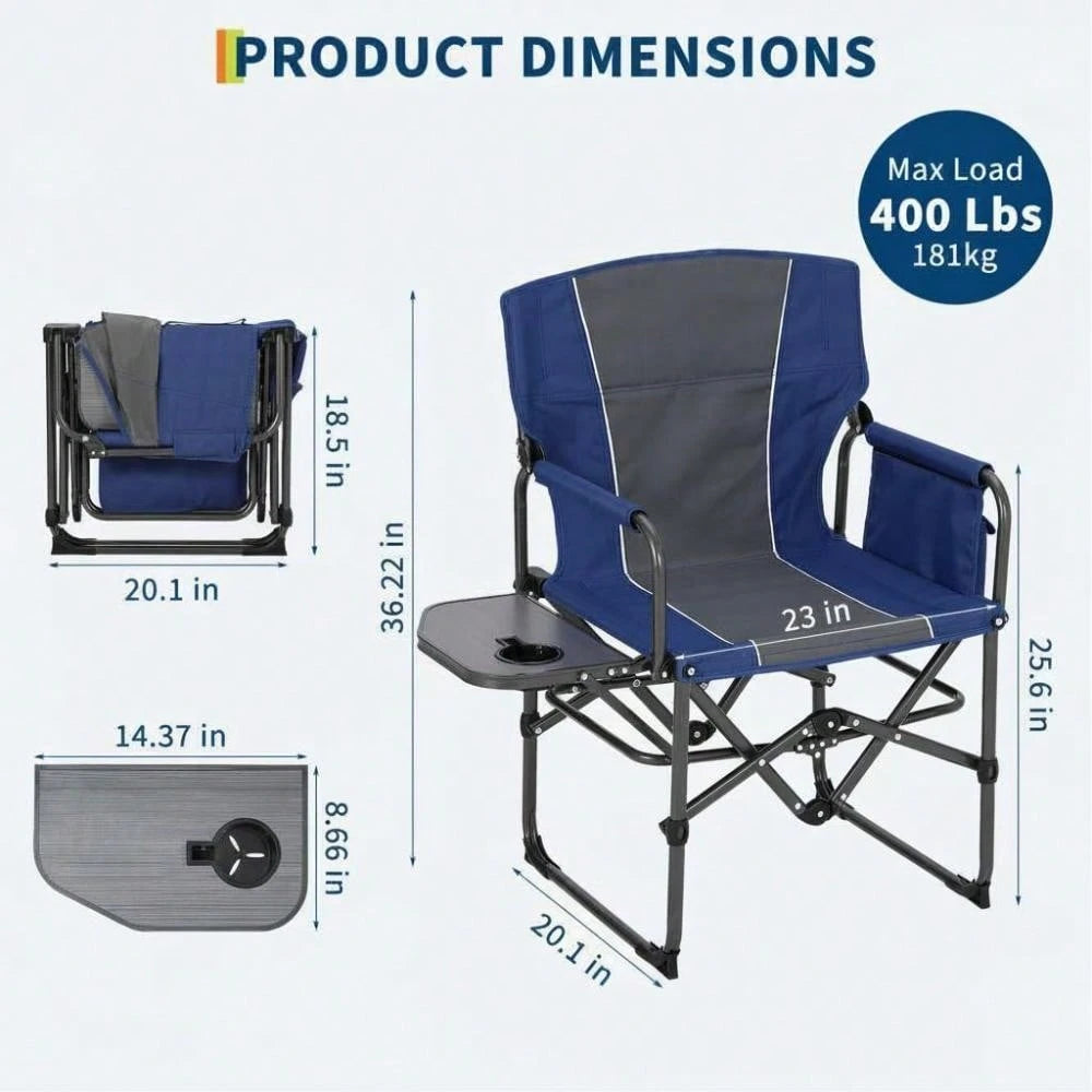 Studyset Heavy Duty Directors Folding Camping Chair,Outdoor Portable Lawn Furniture With Side Table, Cup Holder & Storage Pocket- Durable & Comfortable For Adults, Camp, Beach, Picnic 2 Pack
