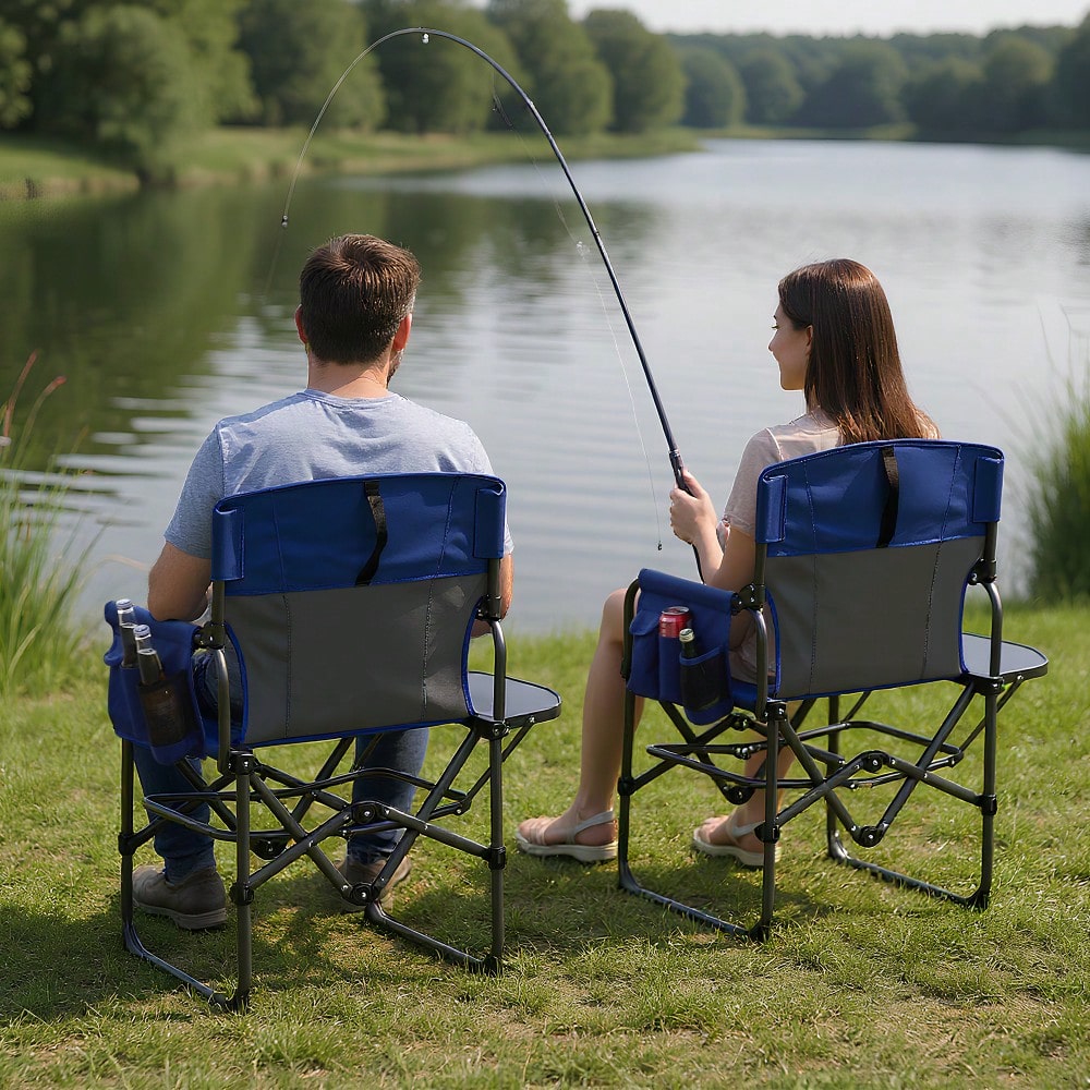 Studyset Heavy Duty Directors Folding Camping Chair,Outdoor Portable Lawn Furniture With Side Table, Cup Holder & Storage Pocket- Durable & Comfortable For Adults, Camp, Beach, Picnic 2 Pack