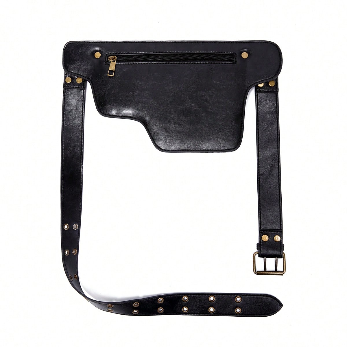 Style Waist Bag- Vintage Synthetic Leather Fanny Pack, Golden Studs & Buckles For Women, Perfect For Outdoor Sports, Travel, And Casual Wear