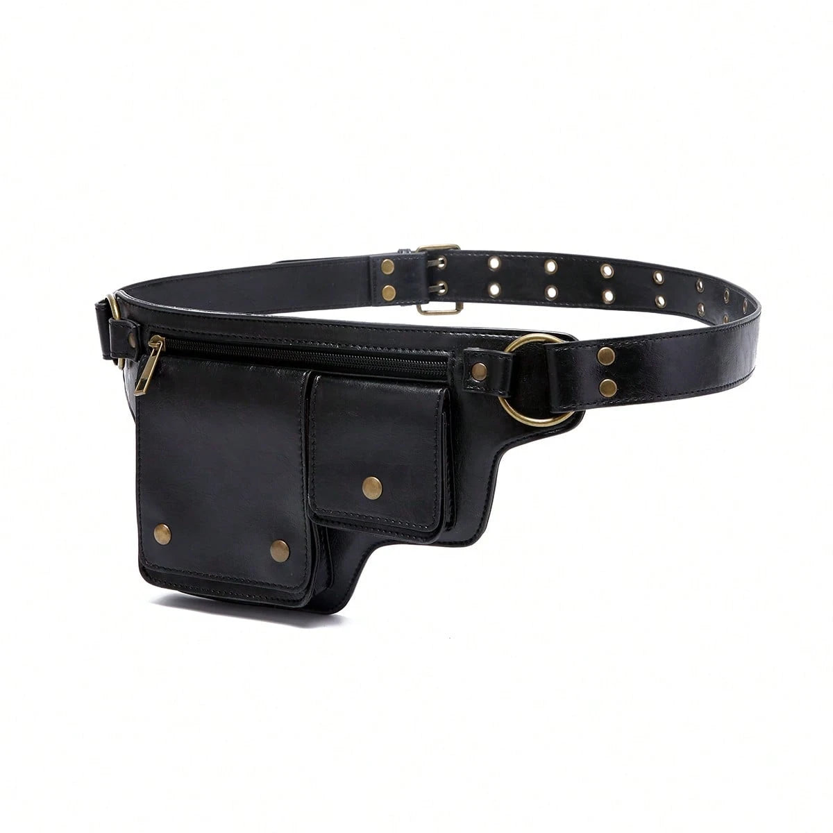 Style Waist Bag- Vintage Synthetic Leather Fanny Pack, Golden Studs & Buckles For Women, Perfect For Outdoor Sports, Travel, And Casual Wear