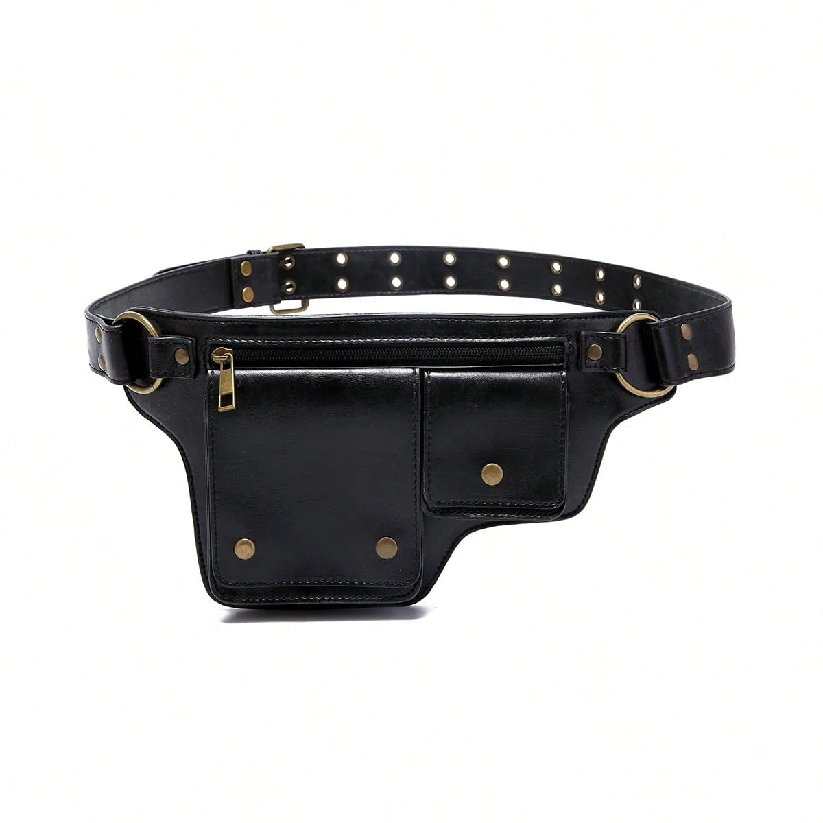 Style Waist Bag- Vintage Synthetic Leather Fanny Pack, Golden Studs & Buckles For Women, Perfect For Outdoor Sports, Travel, And Casual Wear