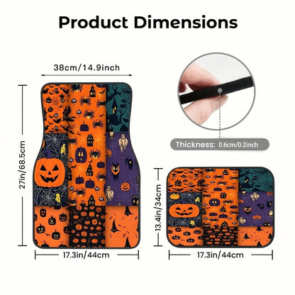 Suitable For All Models, 4-Piece Halloween Pumpkin Car Floor Mats, All-Season Vehicle Floor Mats With Non-Slip Base, Front And Rear Seat Mats, Easy-To-Clean Car Interior Accessories.