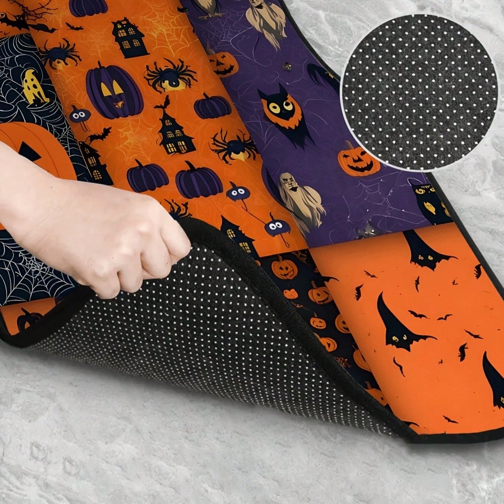 Suitable For All Models, 4-Piece Halloween Pumpkin Car Floor Mats, All-Season Vehicle Floor Mats With Non-Slip Base, Front And Rear Seat Mats, Easy-To-Clean Car Interior Accessories.
