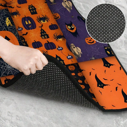 Suitable For All Models, 4-Piece Halloween Pumpkin Car Floor Mats, All-Season Vehicle Floor Mats With Non-Slip Base, Front And Rear Seat Mats, Easy-To-Clean Car Interior Accessories.
