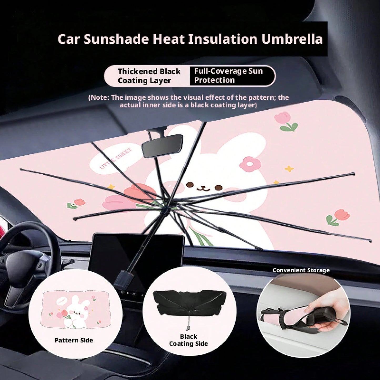 Summer Car Sunshade Creative Retractable Sunscreen Heat-Insulating Front Sunshade Cartoon Bear Rabbit Car Sunshade