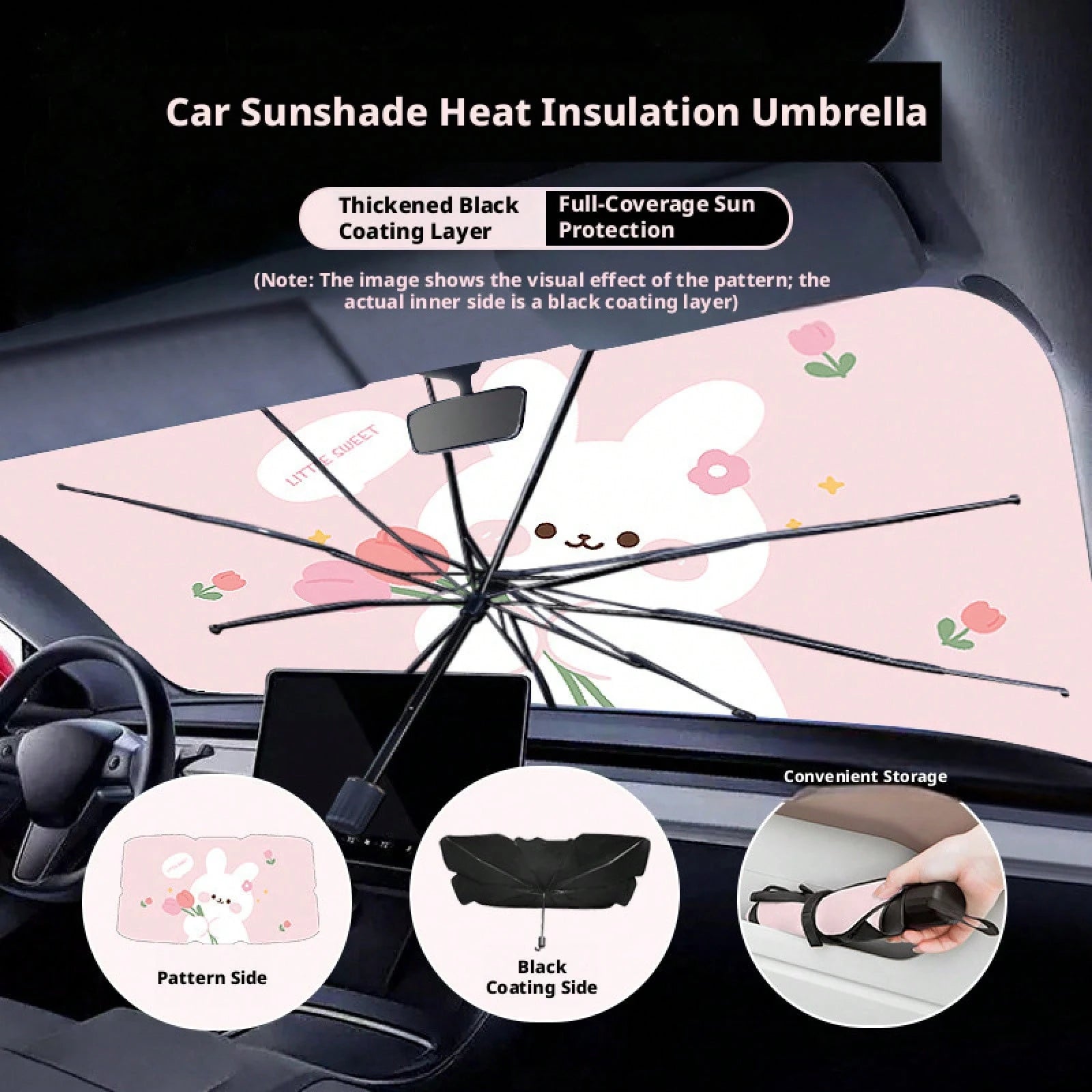 Summer Car Sunshade Creative Retractable Sunscreen Heat-Insulating Front Sunshade Cartoon Bear Rabbit Car Sunshade