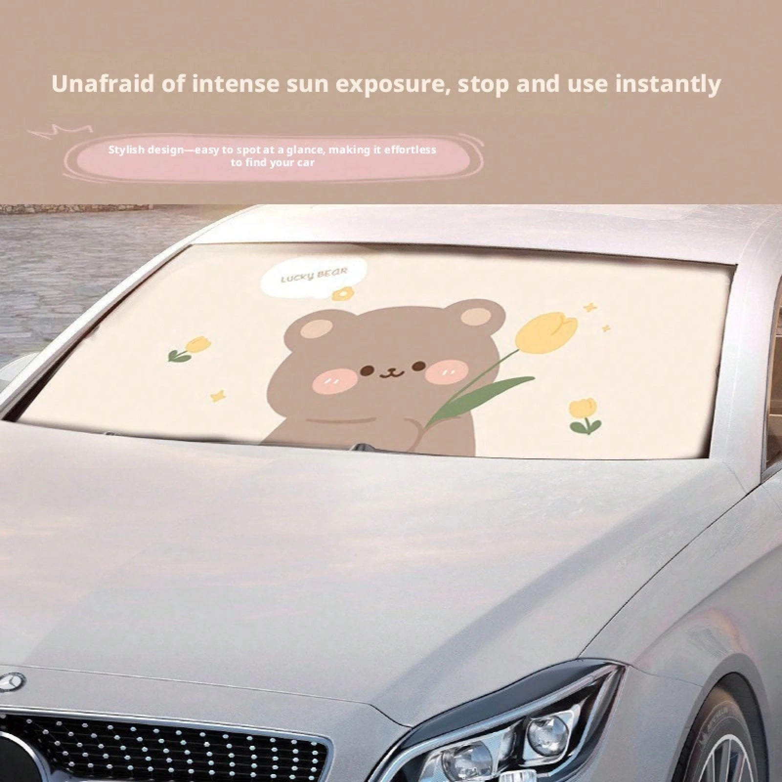 Summer Car Sunshade Creative Retractable Sunscreen Heat-Insulating Front Sunshade Cartoon Bear Rabbit Car Sunshade