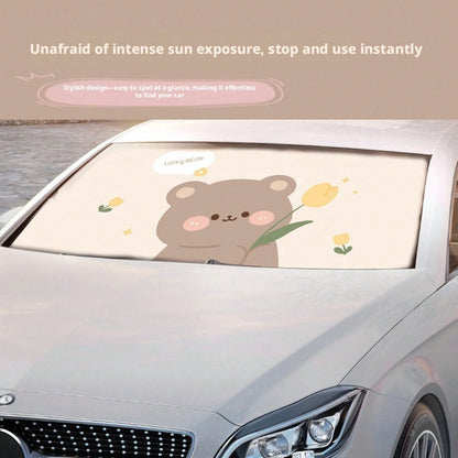 Summer Car Sunshade Creative Retractable Sunscreen Heat-Insulating Front Sunshade Cartoon Bear Rabbit Car Sunshade
