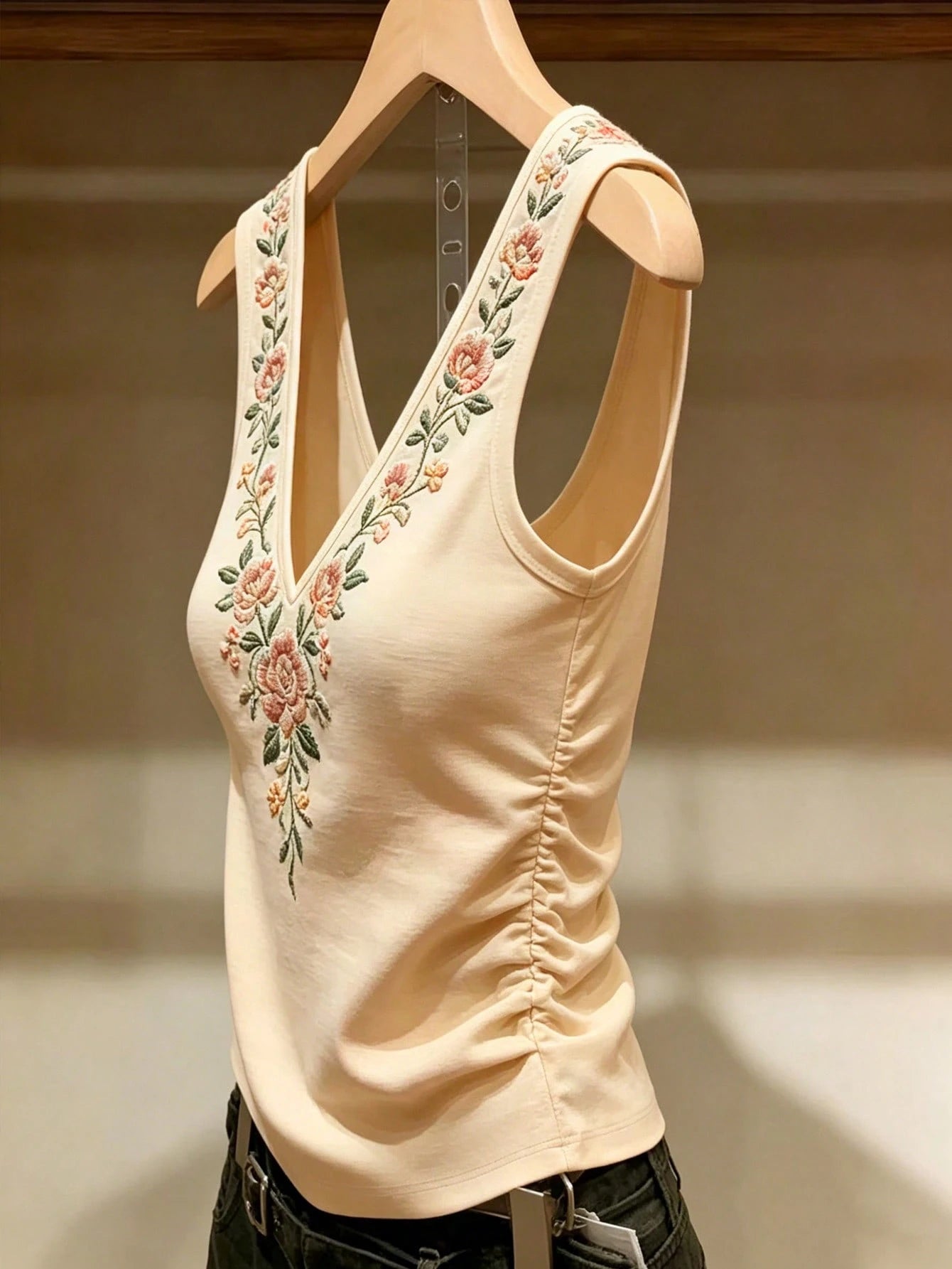 Summer Casual Floral Print Ruched Tank Top Boho Summer Holiday Vacation Holiday Style,Elegant Casual V-Neck Country Work AttireCommuting, Beach Wear