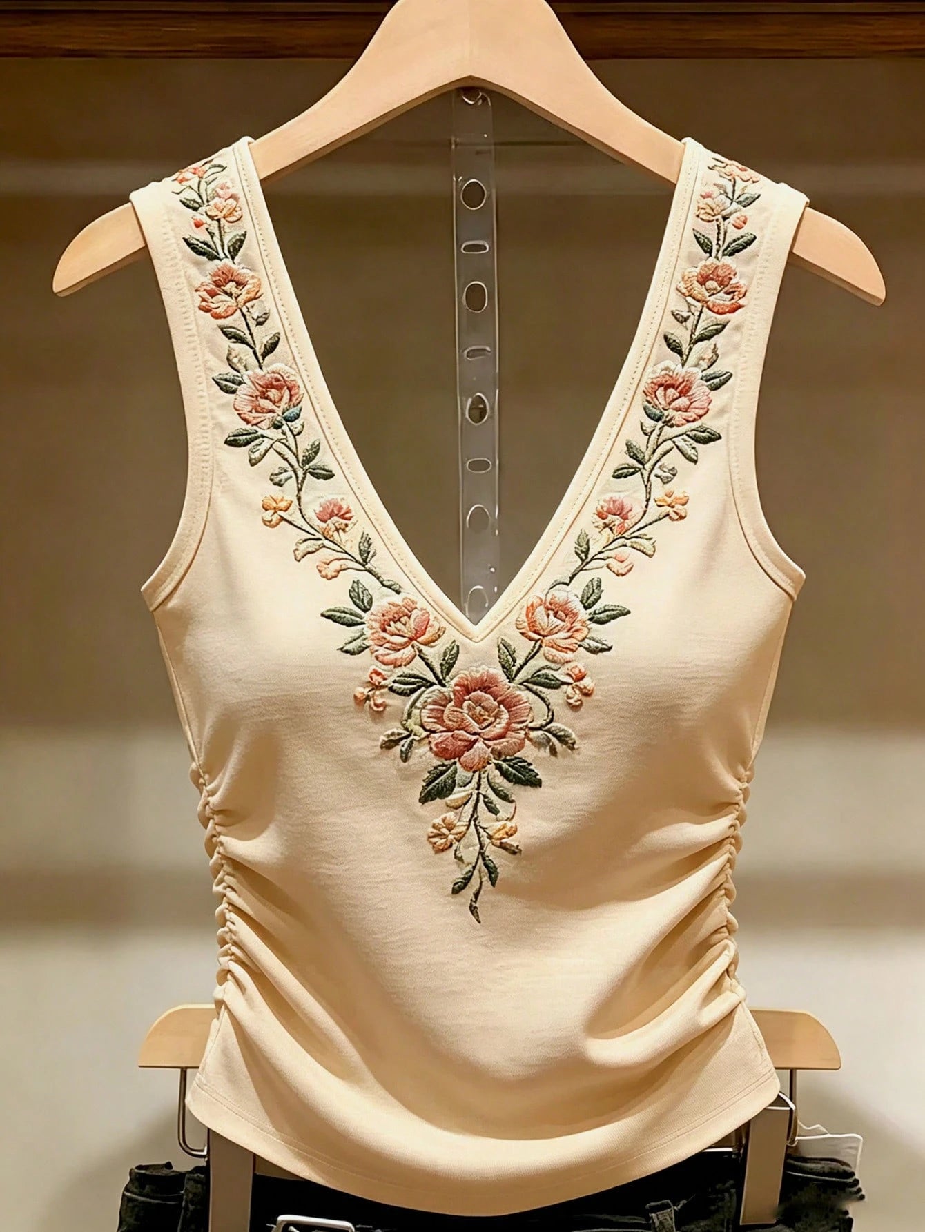 Summer Casual Floral Print Ruched Tank Top Boho Summer Holiday Vacation Holiday Style,Elegant Casual V-Neck Country Work AttireCommuting, Beach Wear