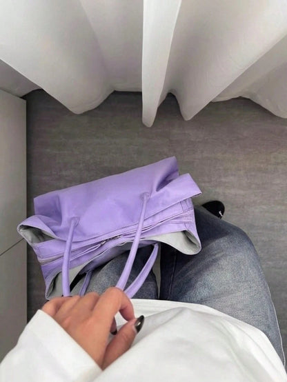 Summer Lilac Nylon Tote Handbag Large Work Shoulder Purse With Compartments