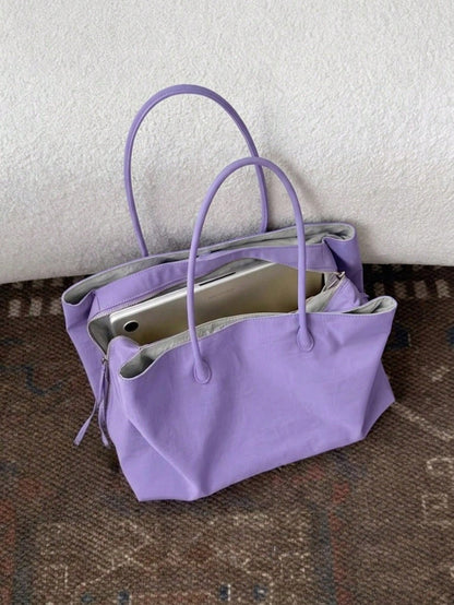 Summer Lilac Nylon Tote Handbag Large Work Shoulder Purse With Compartments