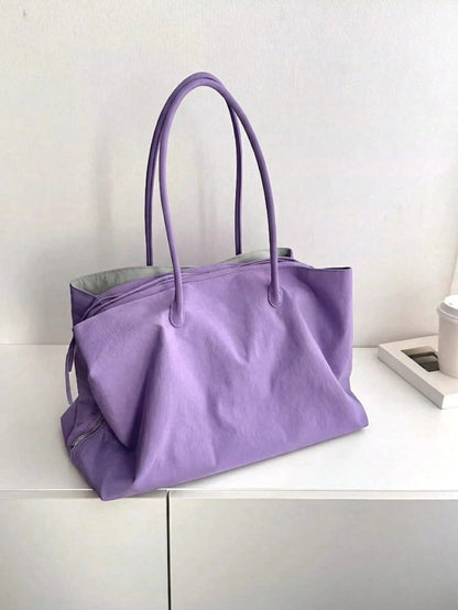 Summer Lilac Nylon Tote Handbag Large Work Shoulder Purse With Compartments