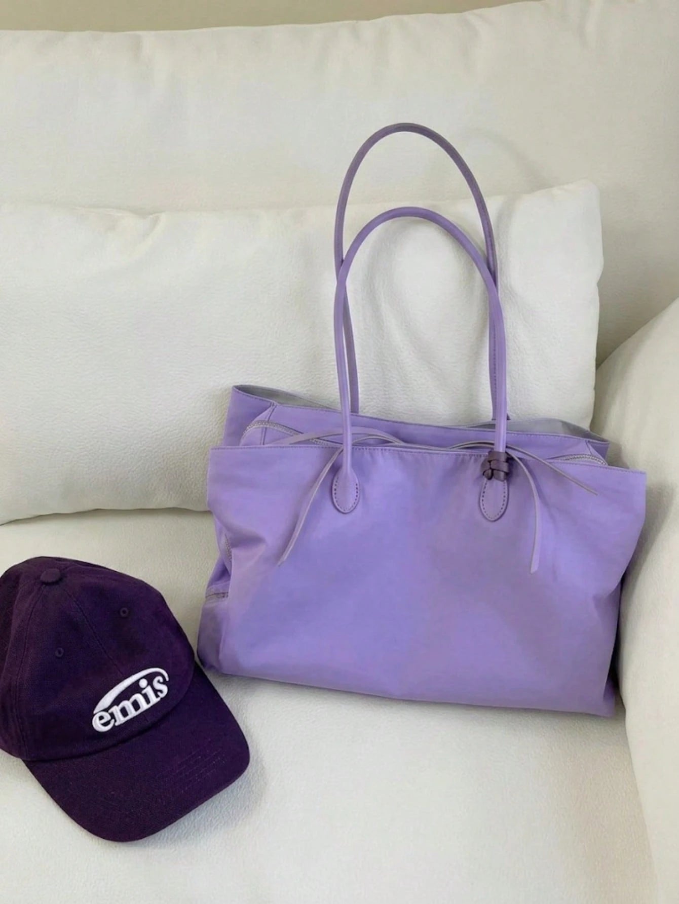 Summer Lilac Nylon Tote Handbag Large Work Shoulder Purse With Compartments