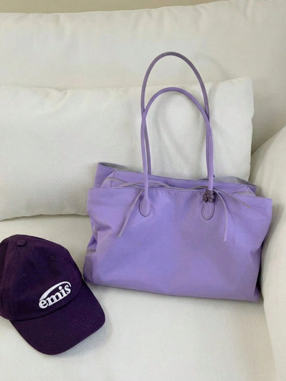 Summer Lilac Nylon Tote Handbag Large Work Shoulder Purse With Compartments
