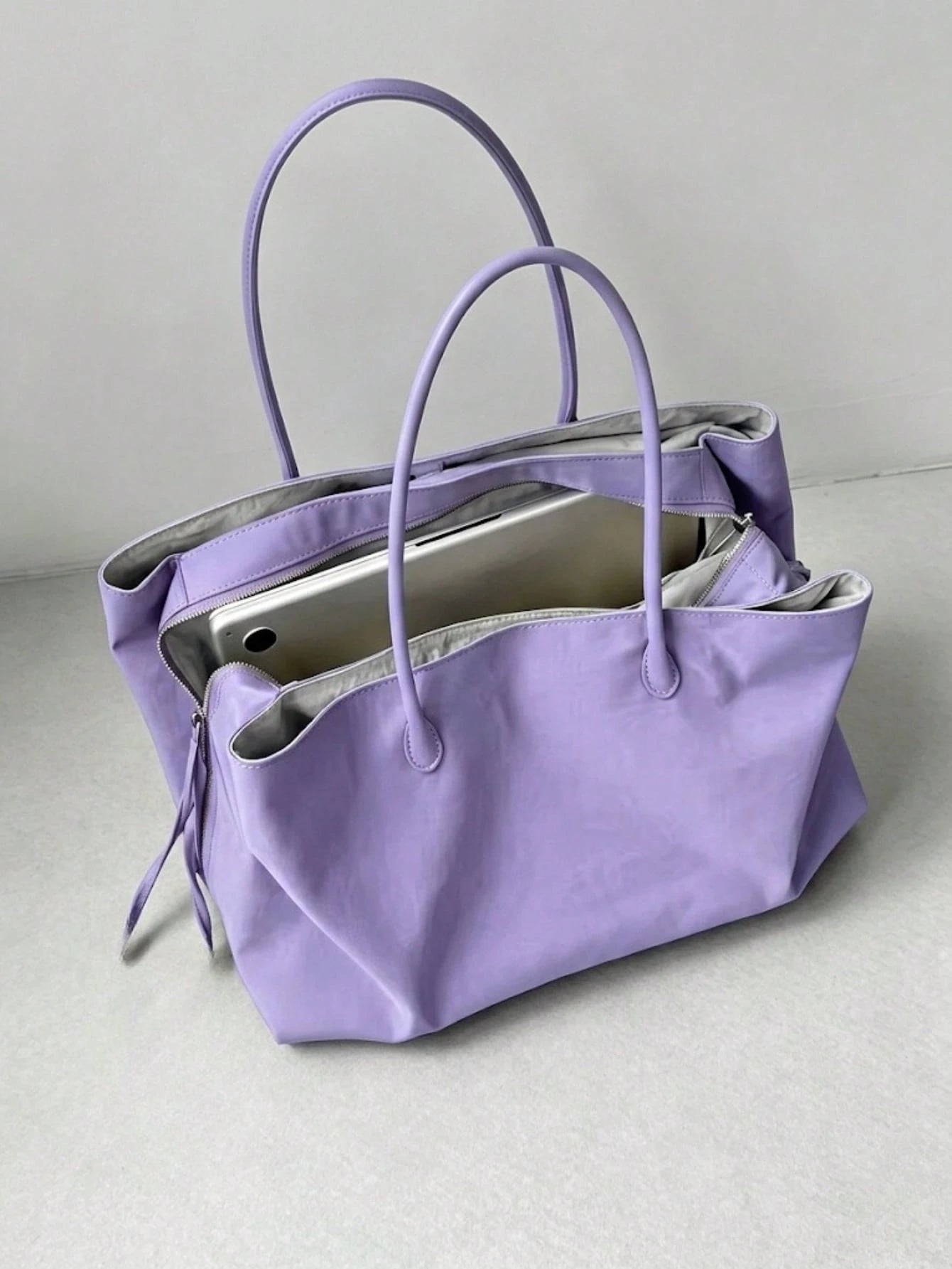 Summer Lilac Nylon Tote Handbag Large Work Shoulder Purse With Compartments