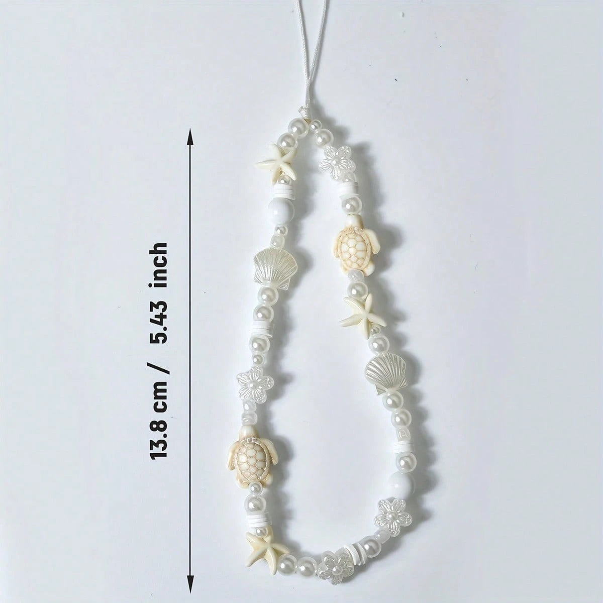 Summer Ocean Life Style Starfish, Sea Turtle, Faux Pearl, Seashell, Flower Beaded Soft Clay Chain Phone Lanyard, Travel Holiday Accessory Pendant