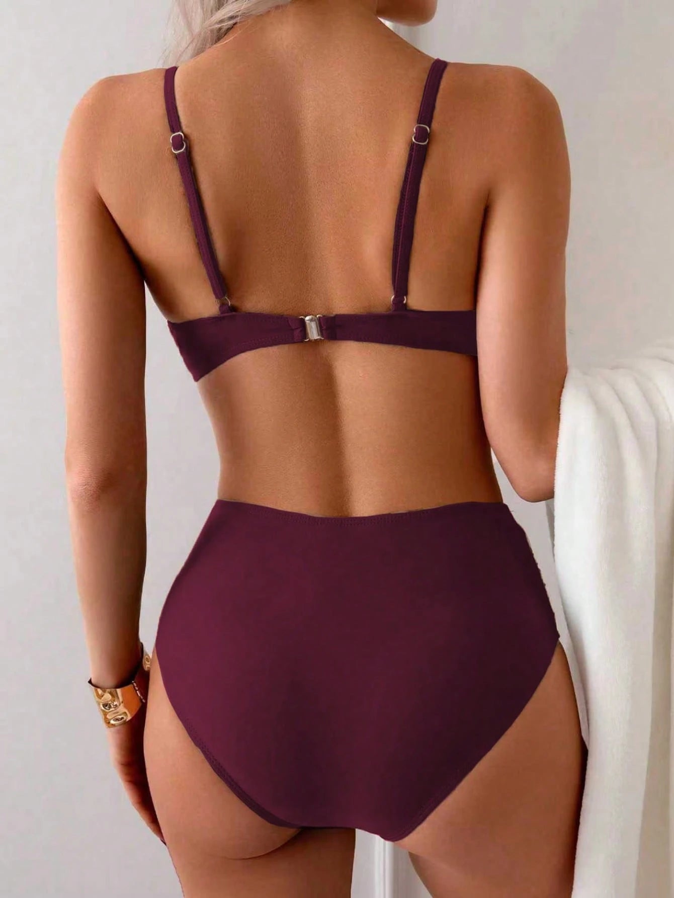 Summer Solid Color Elegant Bohemian Sweet Style Two Pieces Bikini Swimsuit Beach Vacation Set