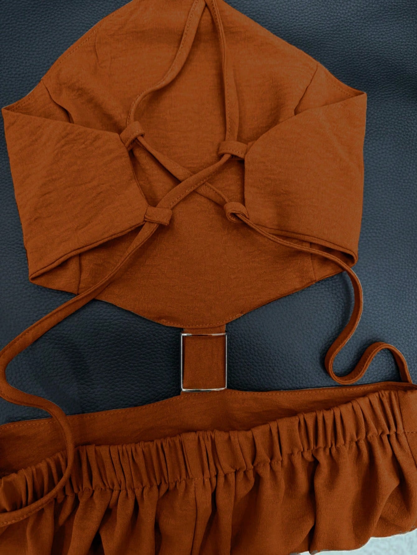 Summer Women's Dress, Vacation Style Midi Strap Backless Hollow Out Dress, Strap Dress, Elegant Dress Brown, Vacationcore