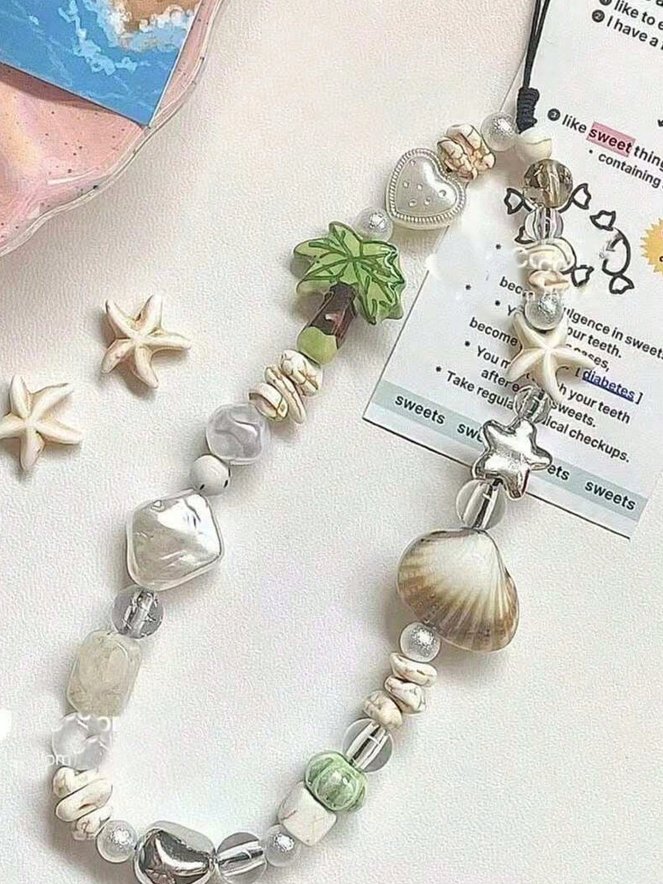 Summer Yaya Shell Decorative Beaded Phone Lanyard, DIY Beads CCD Chain Camera Strap Wrist Cord Gifts For Mother, Family, Friends, Birthday, Holiday Phone Charm, Phone Chain