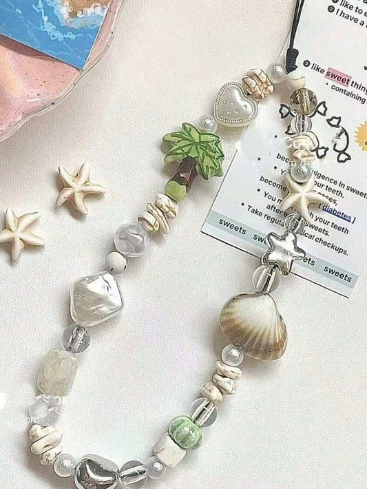 Summer Yaya Shell Decorative Beaded Phone Lanyard, DIY Beads CCD Chain Camera Strap Wrist Cord Gifts For Mother, Family, Friends, Birthday, Holiday Phone Charm, Phone Chain