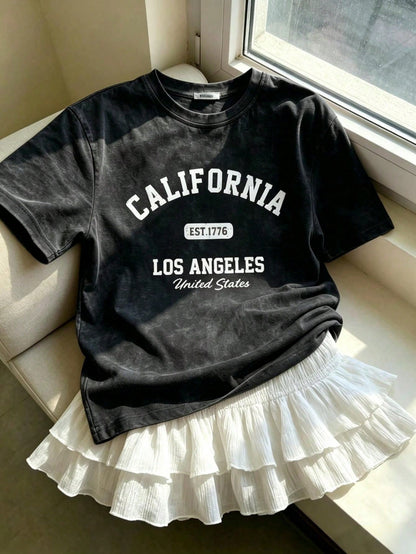 Sweet & Spicy Style Sakura Pink Ombre Short Sleeve T-Shirt, Korean Loose Letter Print Tee, Ins Aesthetic Summer Casual Black, Y2K Aesthetic