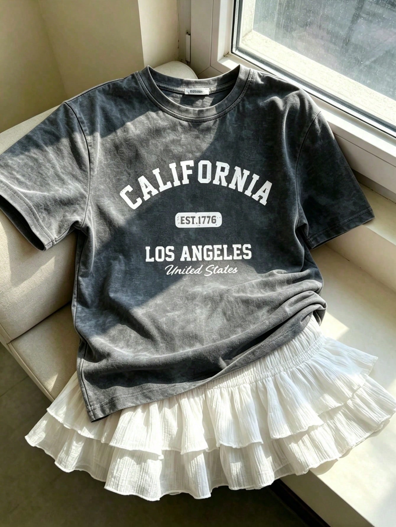 Sweet & Spicy Style Sakura Pink Tie-Dye Short Sleeve Korean Slouchy California Letter Print Loose Fit Women's T-Shirt Ins Style Casual Summer
