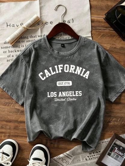 Sweet & Spicy Style Sakura Pink Tie-Dye Short Sleeve Korean Slouchy California Letter Print Loose Fit Women's T-Shirt Ins Style Casual Summer